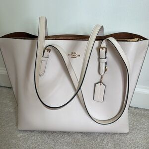 Coach Cream Pebbled Leather Tote with Gold Accents